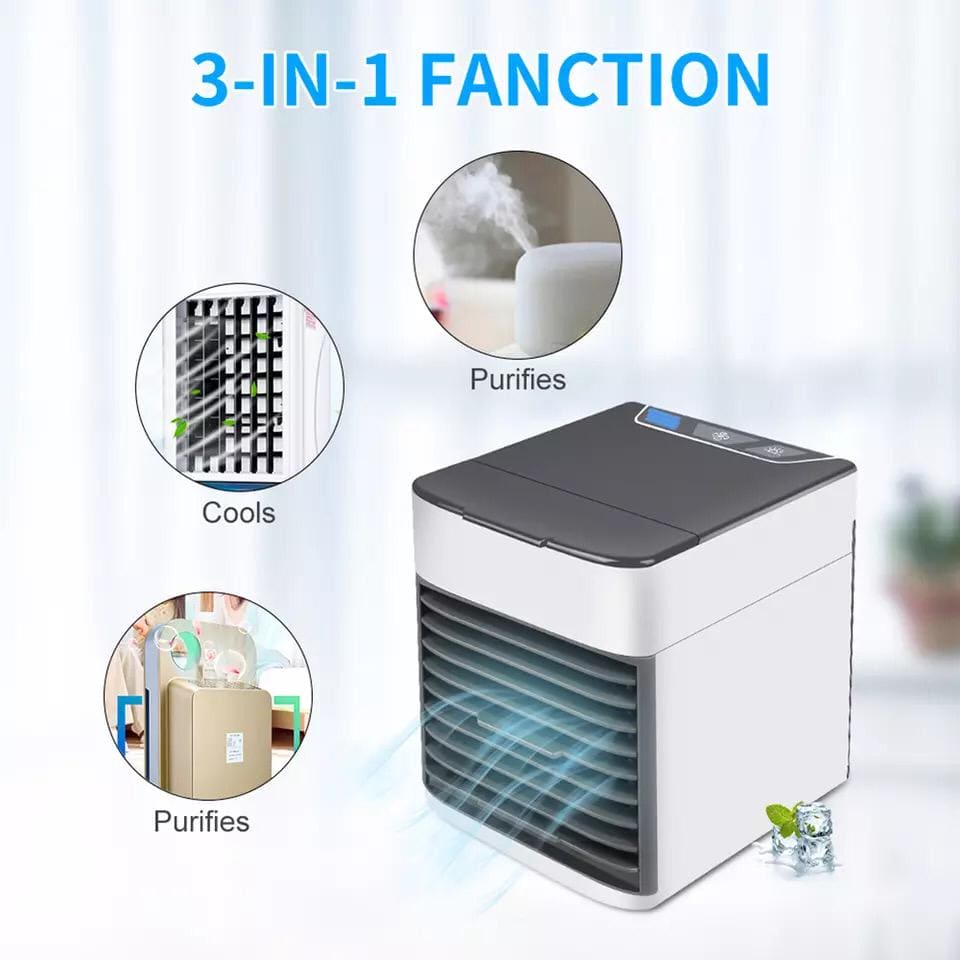Mini USB Air Conditioner, Rechargeable Air Cooler With 3 Speeds, 7 LED Lights & Evaporative Humidification Mini USB Air Conditioner, Rechargeable Air Cooler With 3 Speeds, 7 LED Lights & Evaporative Humidification